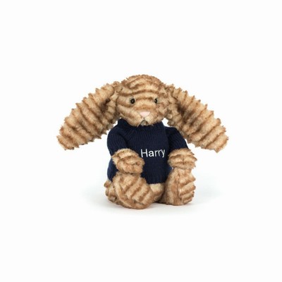 Jellycat Bashful Luxe Conejo Juniper with Navy Jumper | WXEB-43780